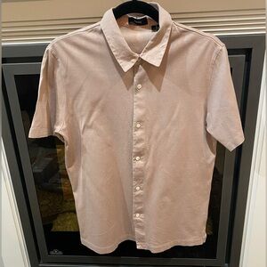 Theory Silk Cotton Blend Men's Light Mauve Short Sleeve  Button Down Shirt- Sz M